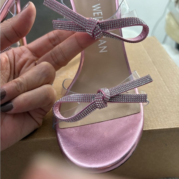 Stuart Weitzman rhinestone bow pink metallic heels - Picture 6 of 13